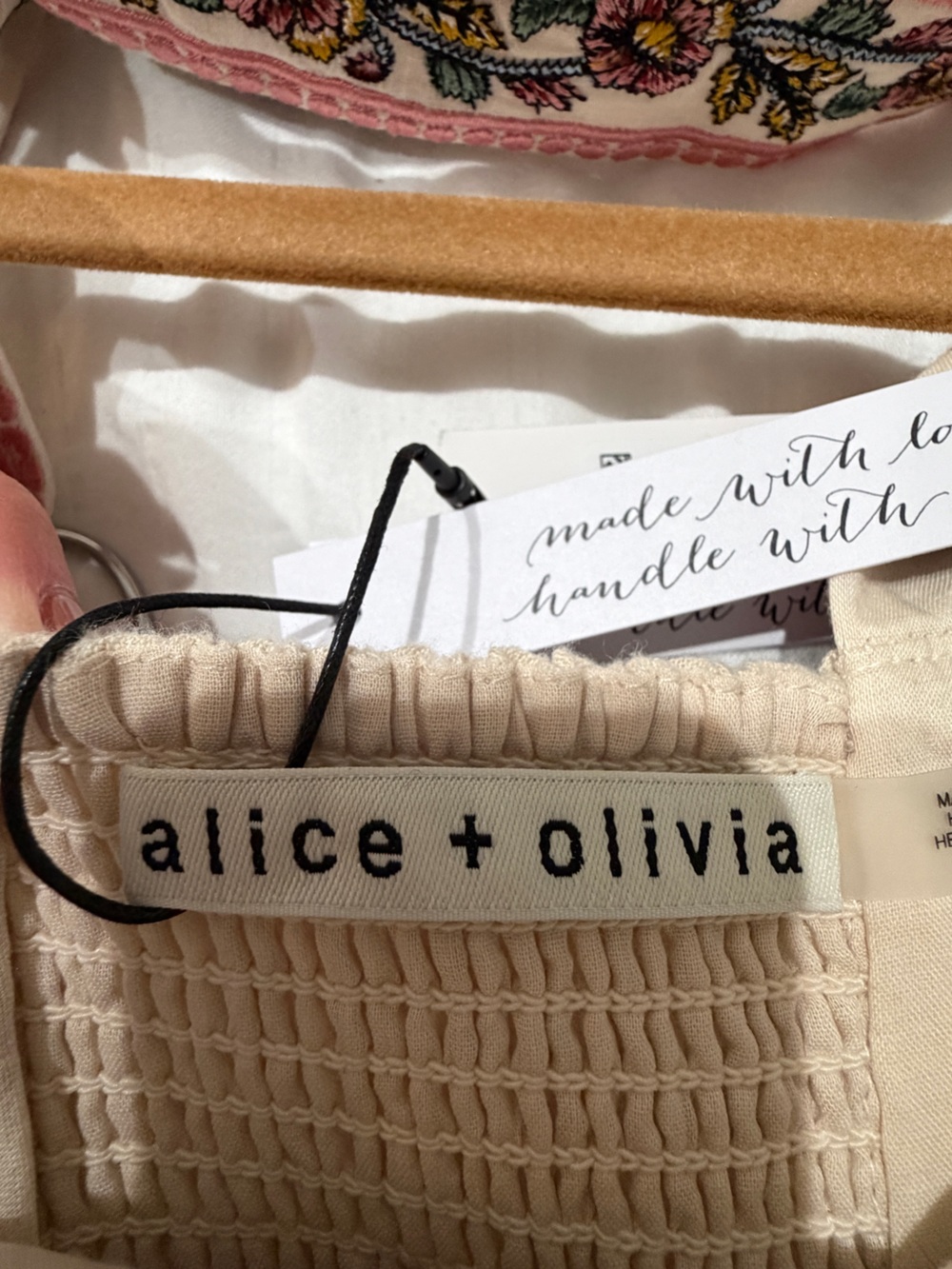 NWT Alice + Olivia Off-White Textured Midi Dress with Floral Multi Accents - Picture 5 of 6
